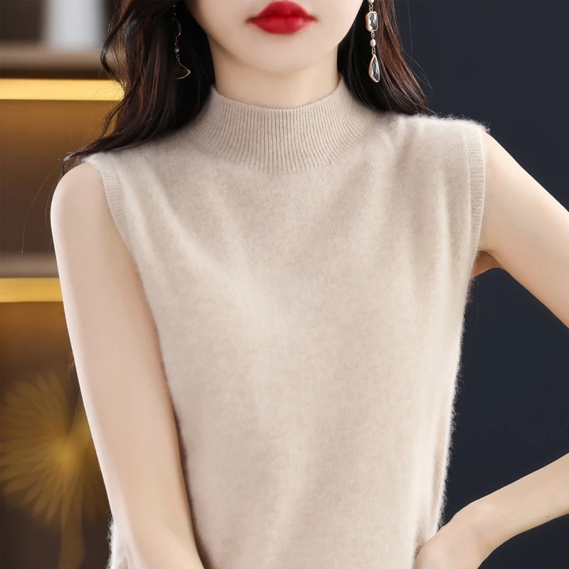 【品牌高货   100羊毛】无袖半高领宽松内搭D848