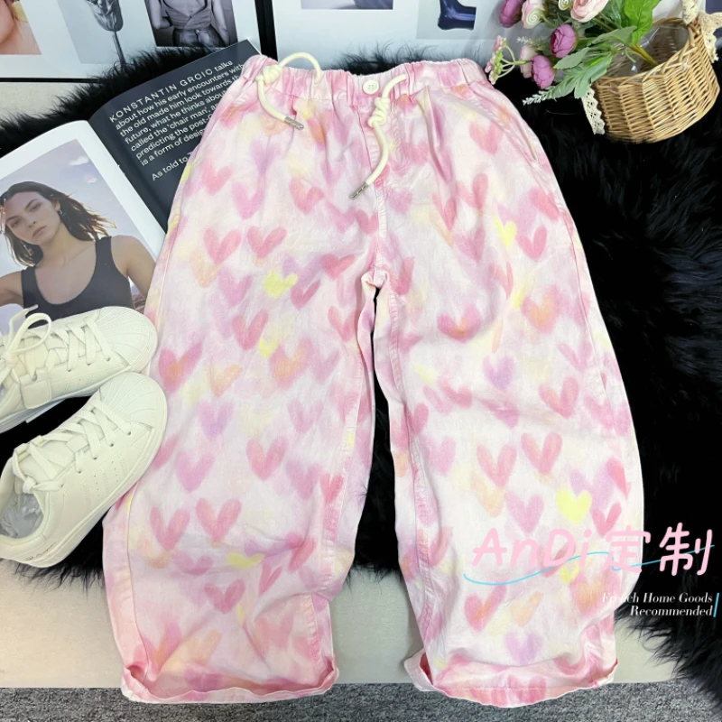 〖ANDI〗订制女童儿童新款时尚彩色爱心直筒休闲裤2386