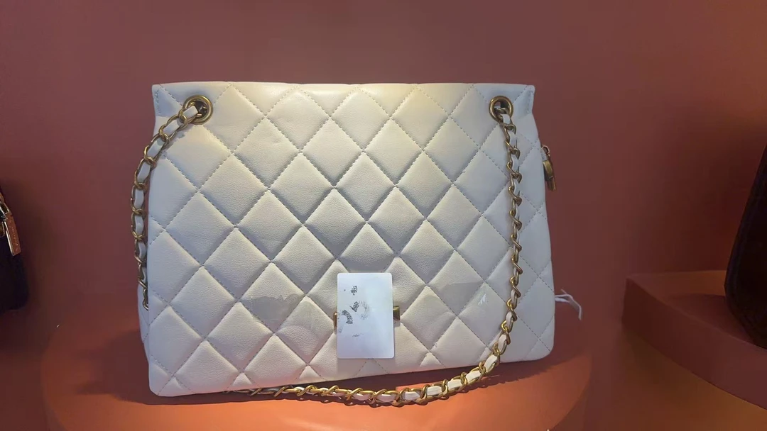 拉链搭扣PU菱格链条包斜挎包百搭托特包单肩肩包女士