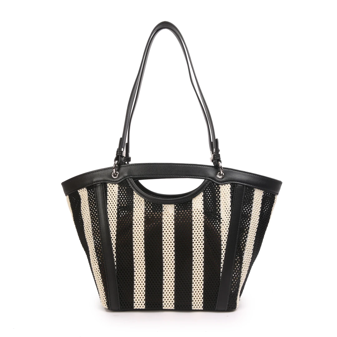 【张丫丫优选】设计师款大容量休闲单肩腋下女包1993#条纹/黑