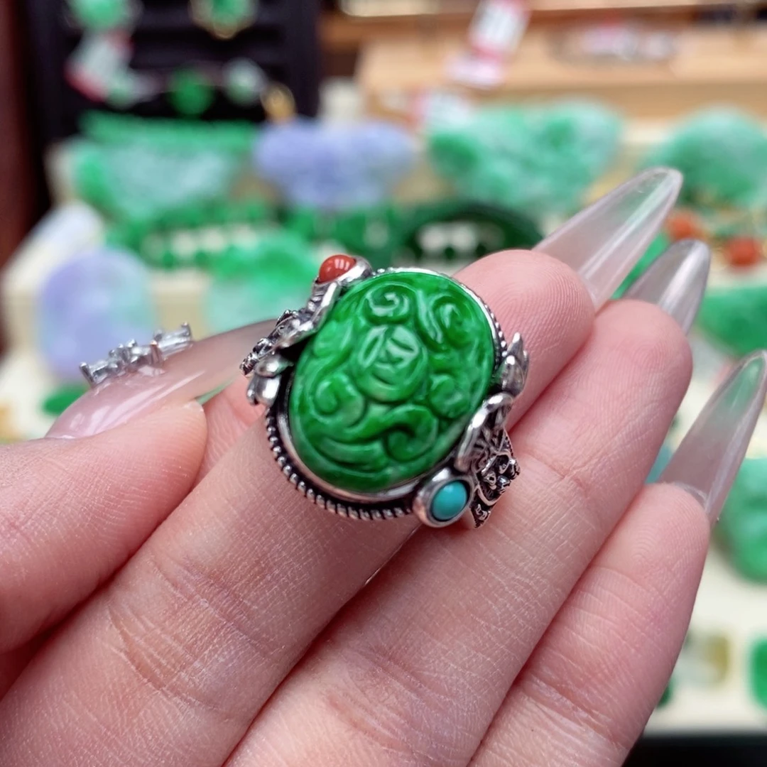 银S925镶嵌戒指翡翠翡翠戒指