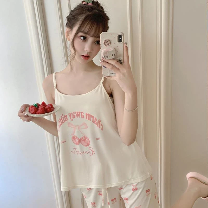 GPSUNLU甜美可爱女生吊带短裤夏季款可外穿带胸垫睡衣女家居服