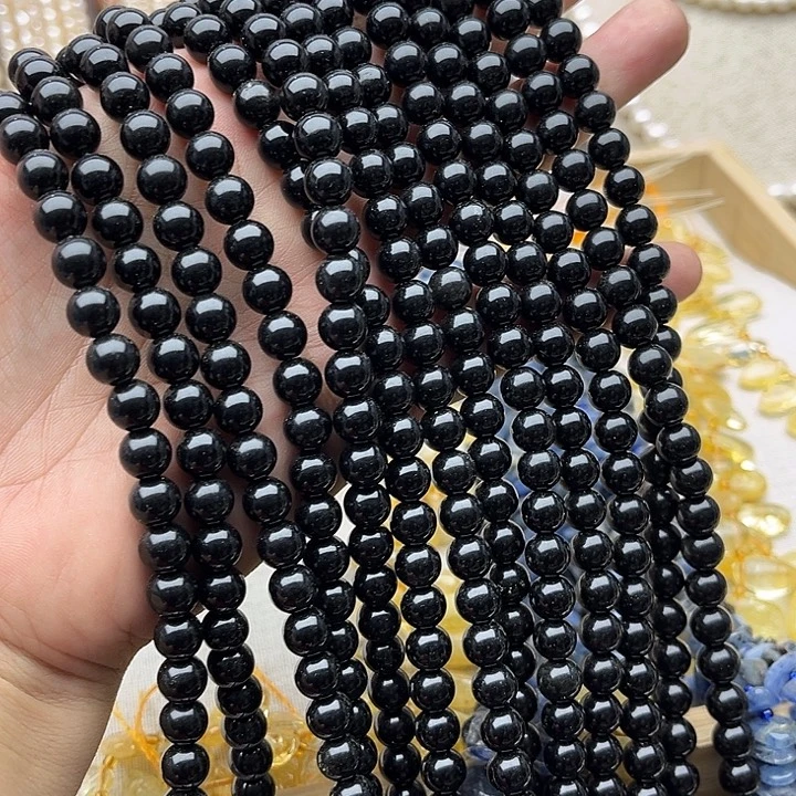 未镶嵌玛瑙/玉髓珠宝半成品2条8mm黑玛瑙