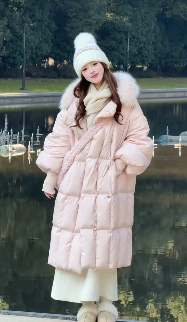 女保暖长款宽松宽松型韩版加厚中长款韩版羽绒服