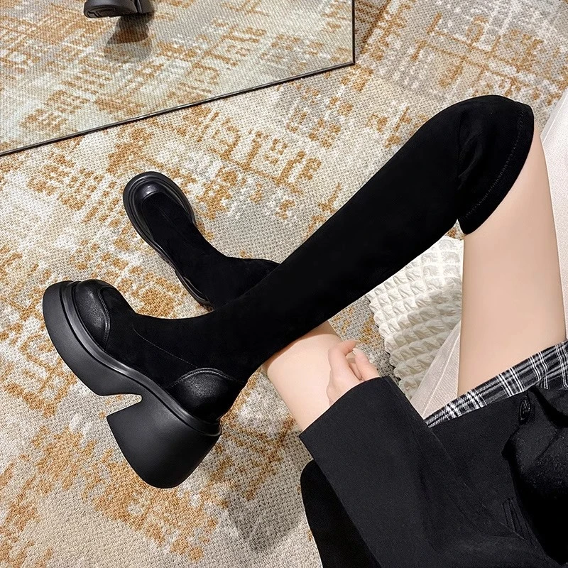 【粉丝抢购价】过膝靴长靴女2024年秋冬新款粗高跟长筒靴弹力高筒靴