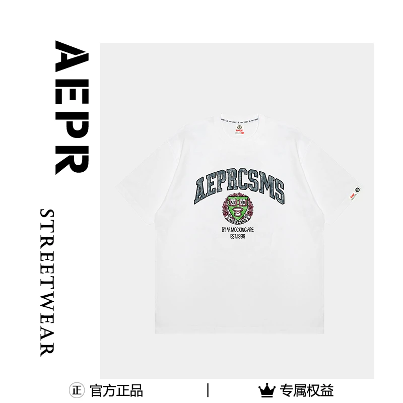 aepr短袖春夏美式高街印花情侣短袖T恤休闲运动上衣宽松男士圆领