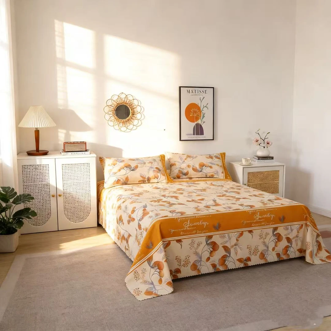 2026新品秋冬黄叶印花通用双人床尺寸可机洗床单·单件