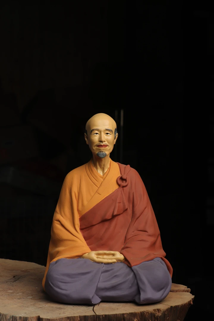 彩绘弘一法师李叔同雕像禅意博古架摆件和尚雕刻家居摆件可供奉