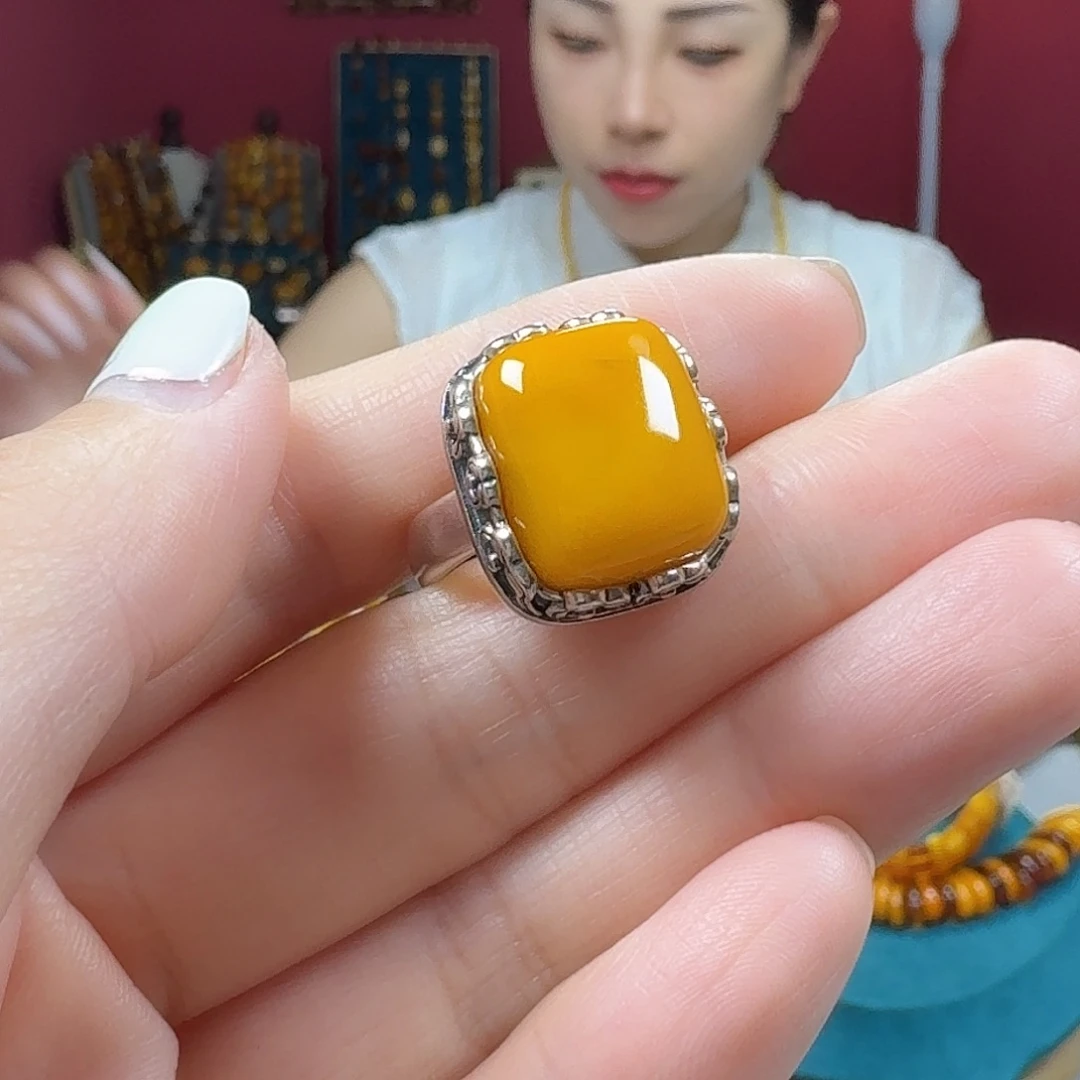 手链蜜蜡银S925镶嵌戒指