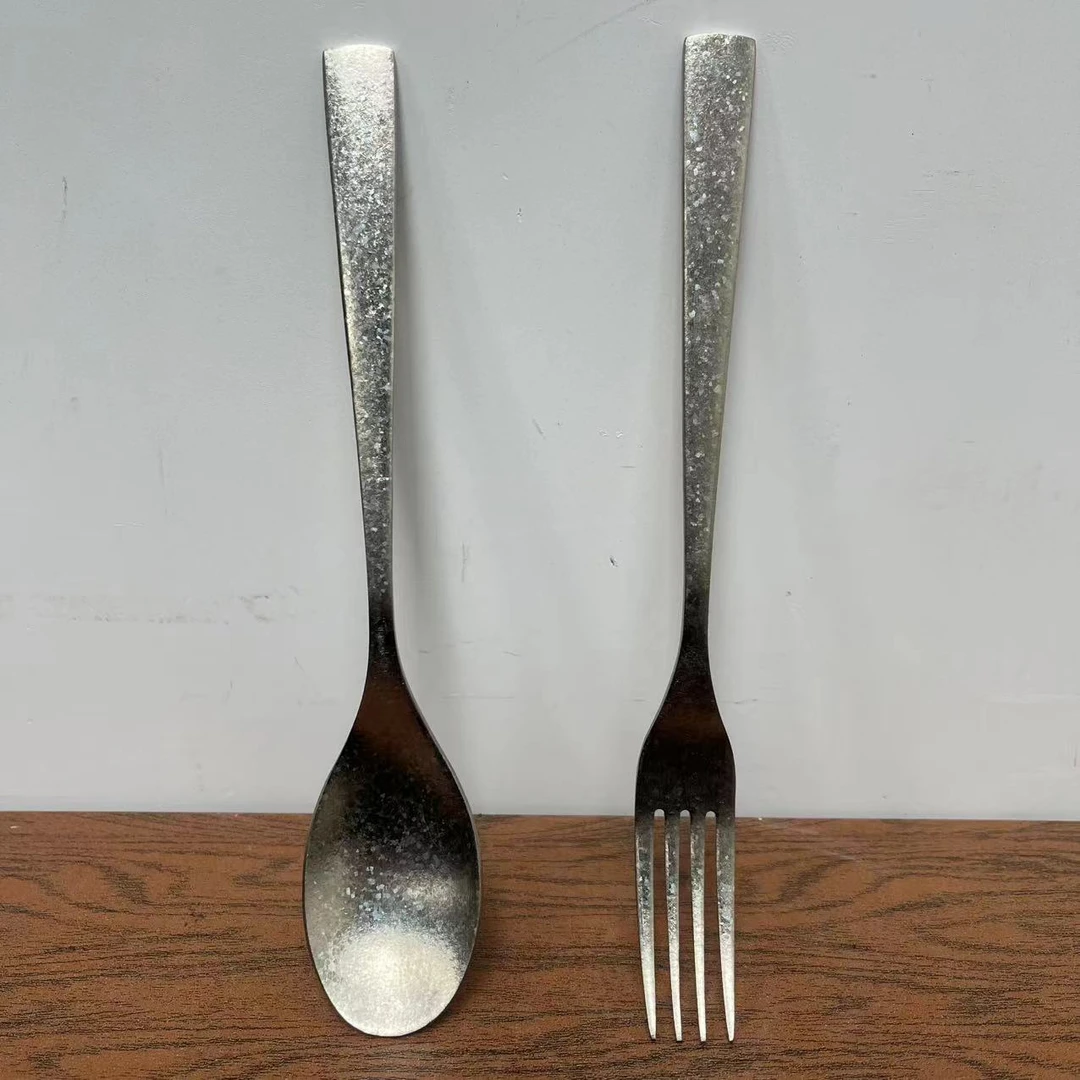 [厂家直销]纯钛叉勺加厚汤饭勺餐具家用汤勺子叉子结晶冰花工艺