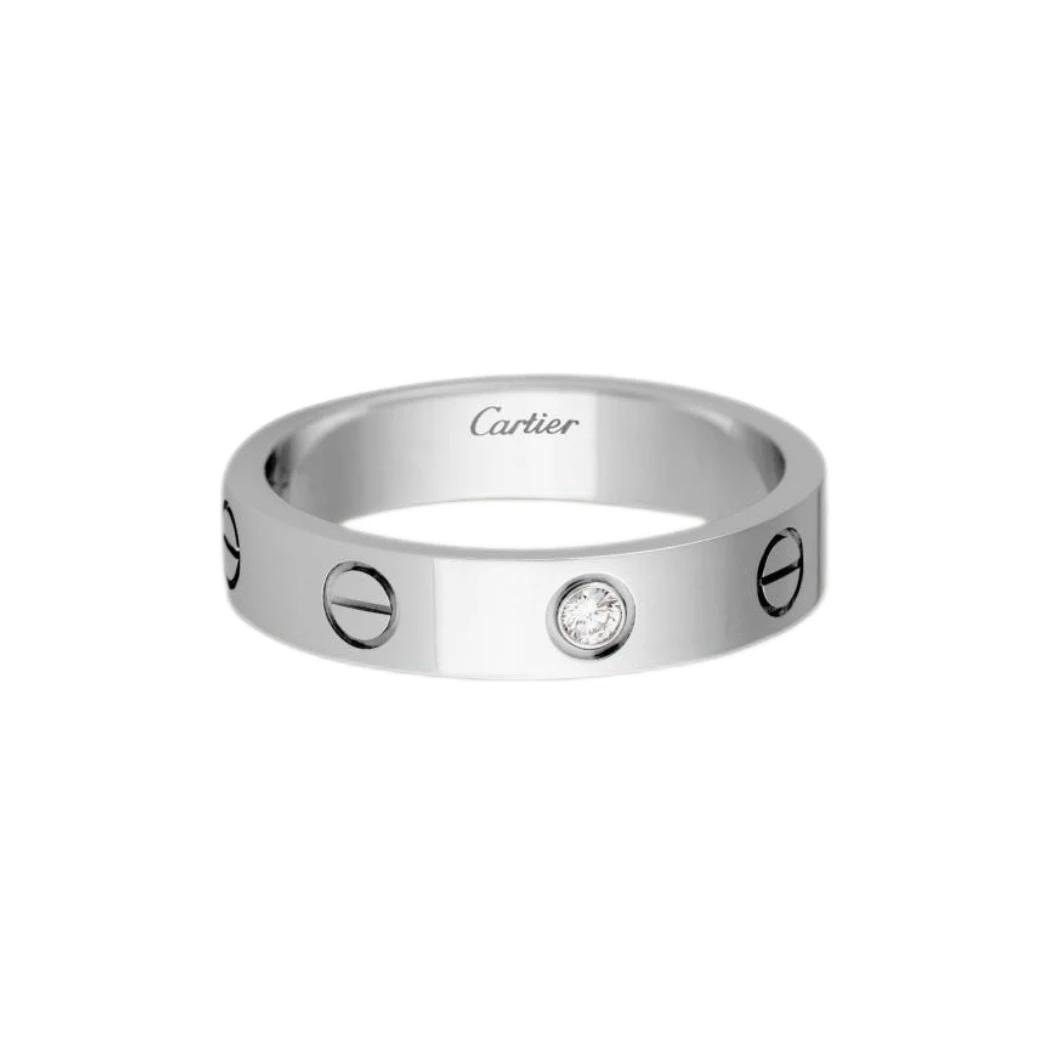 95新 Cartier/卡地亚 白金单钻戒指 49圈口/JW3118