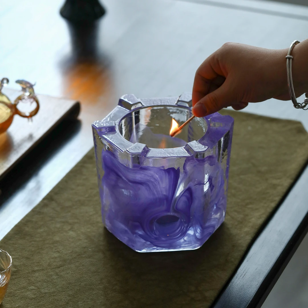 蜡烛温茶炉茶壶保温加热底座酒店餐厅煮茶器中式琉璃烛台温茶器