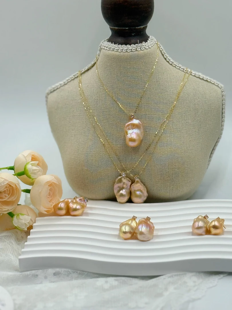 【晓艾珍珠】 淡水爱马仕橙套装13-15mmS925银（多样性发一）E127