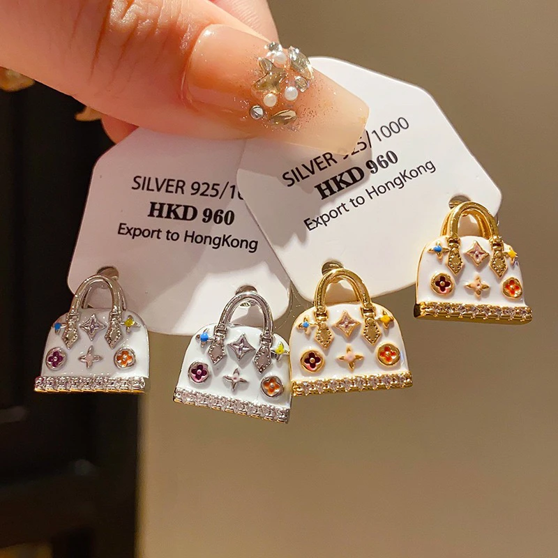 铜合金耳饰 精品/银针手提包耳钉个性创意高级感耳环时尚气质耳饰