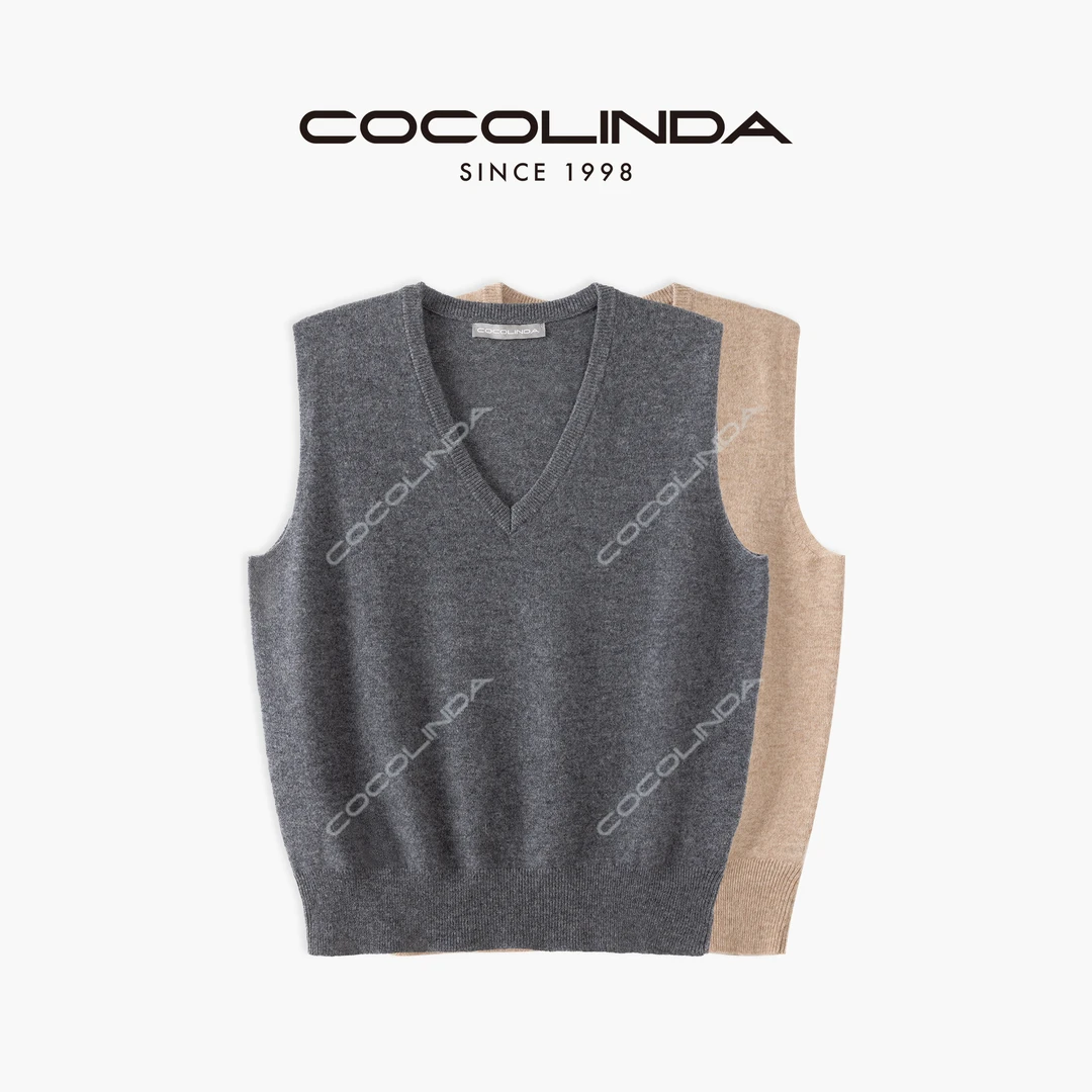 COCOLINDA |  100%羊毛12针V领坎袖背心S2885