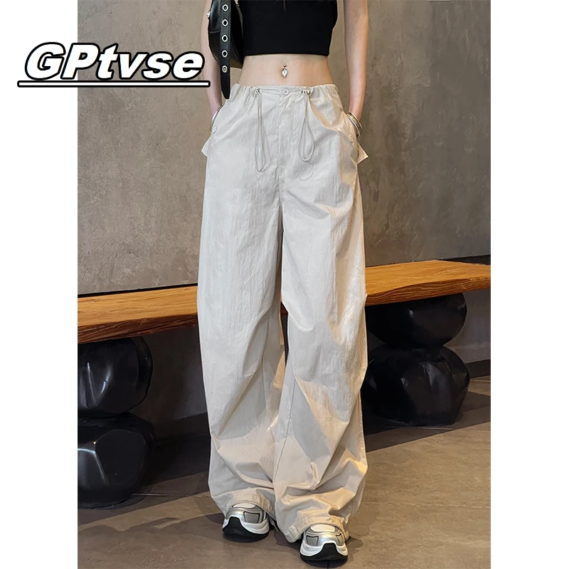 GPTVSE美式工装裤女夏季2025款小个子宽松显瘦阔腿裤速干降落伞裤