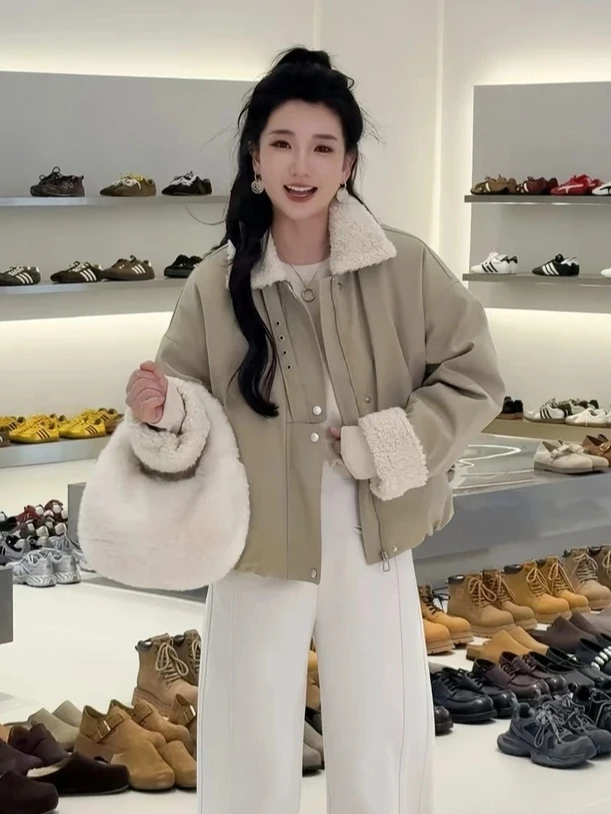 休闲风毛毛领短外套女2025冬季新款宽松保暖棉衣小个子显瘦上衣