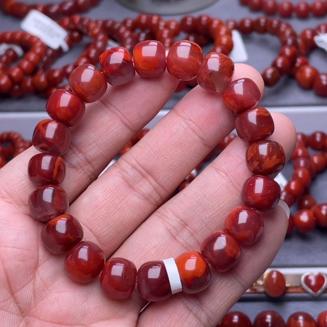 南红玛瑙未镶嵌南红玉石11mm瓦西全品原矿牛血火焰纹老型手串