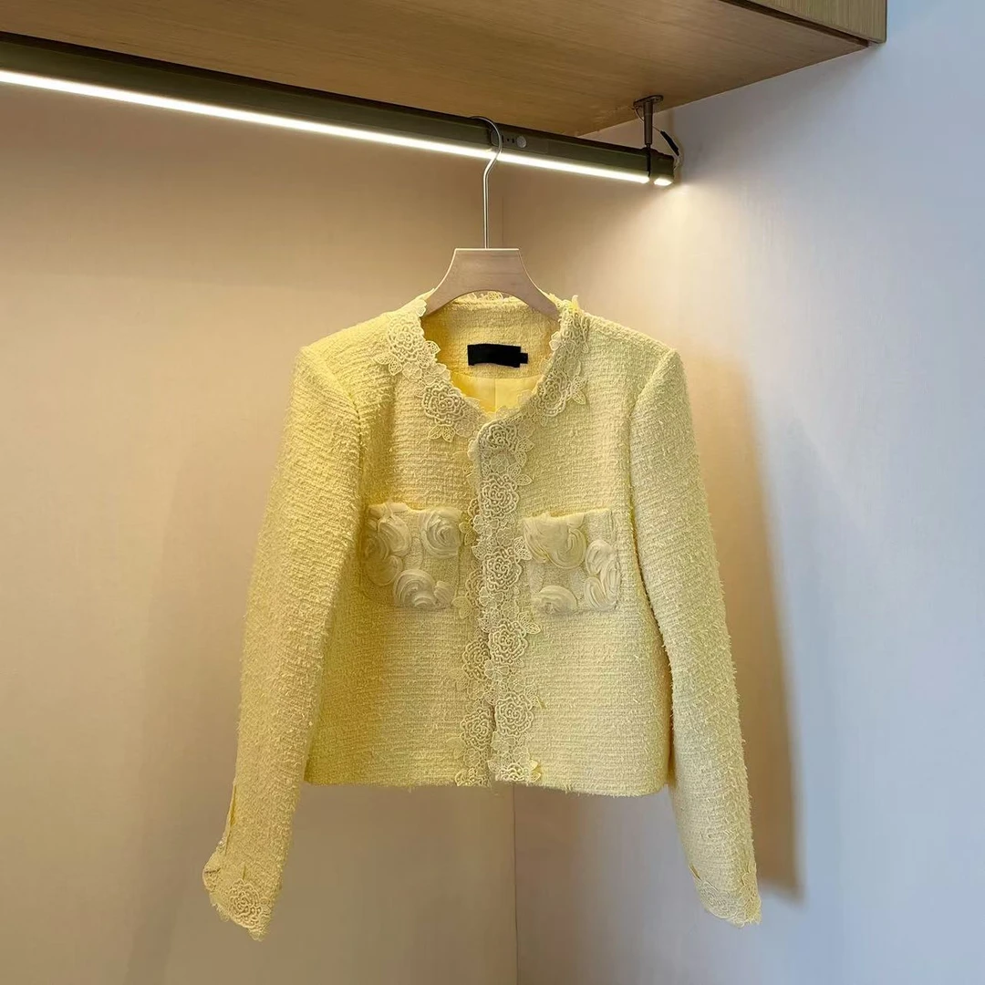 豆子推荐 256008 早春新款小香风立体蕾丝口袋设计感外套长袖