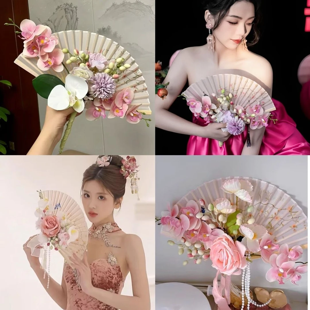 新娘晨袍订婚折扇手捧花秀禾搭配新中式成品扇高好评率山东发货