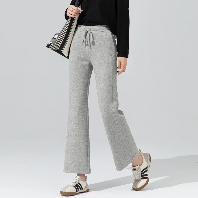 灰色裤子女2025新款爆款喇叭裤秋季修身运动裤微喇卫裤休闲九分裤