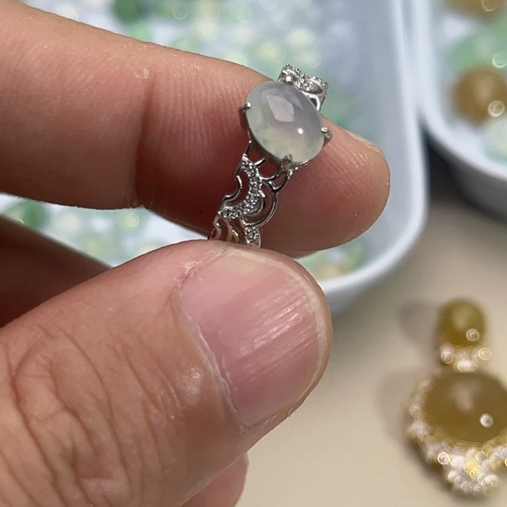 翡翠银S925镶嵌戒指缅甸A货翡翠