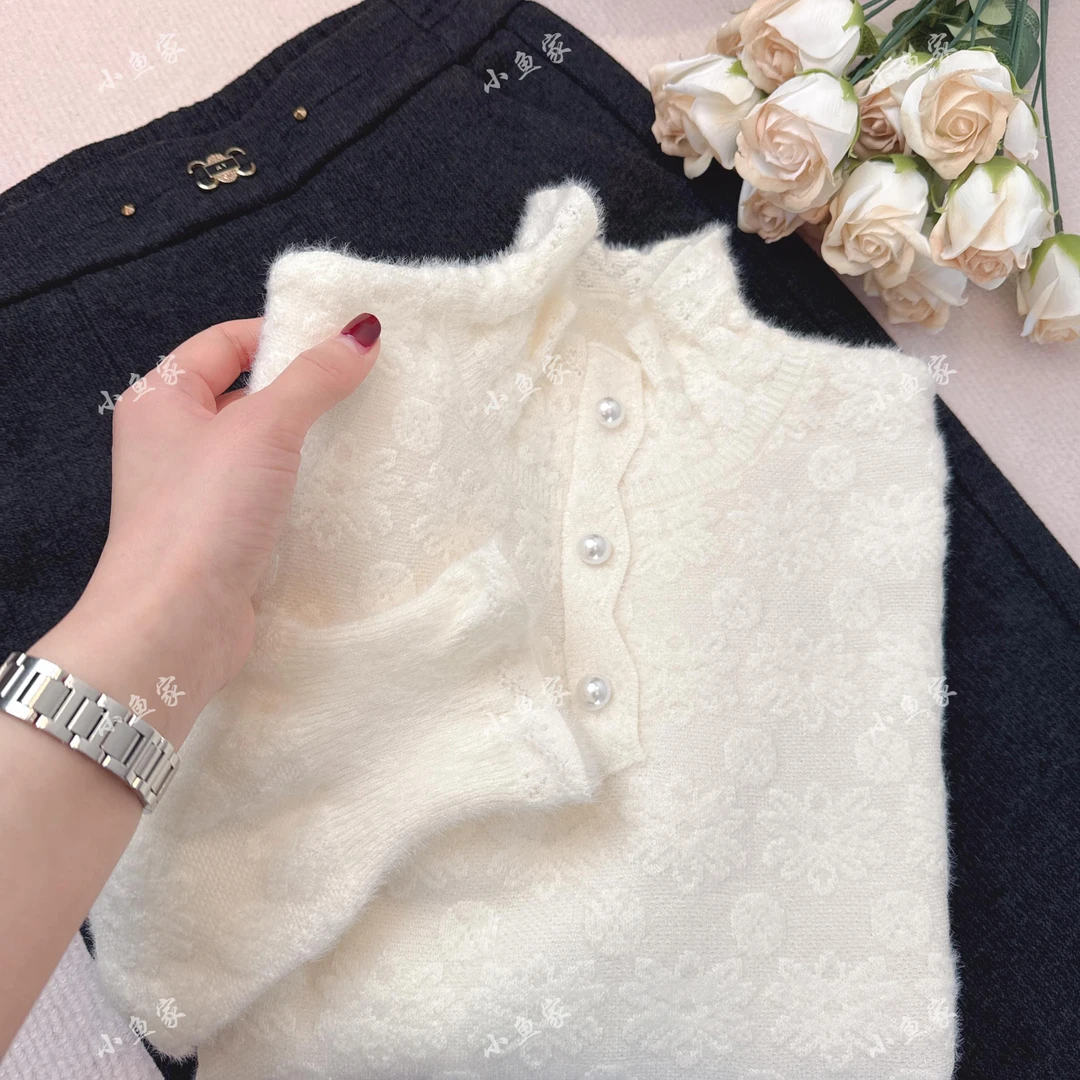 【不起球】加绒加厚毛针织衫新款网红秋冬圆领宽松套头纯色保暖女