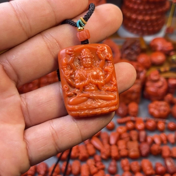 南红玛瑙银S925镀金镶嵌川料精工文殊菩萨