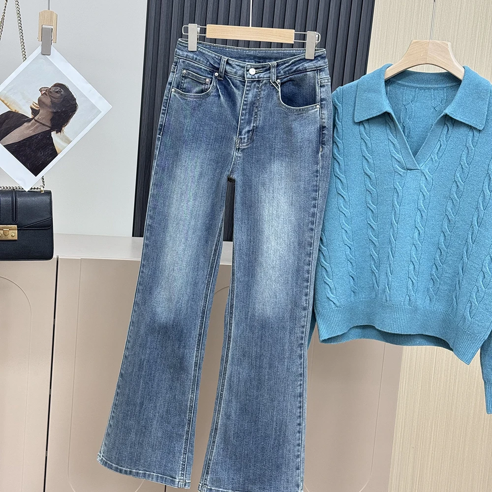 微喇叭牛仔裤女高腰弹力时尚显瘦百搭长裤22473