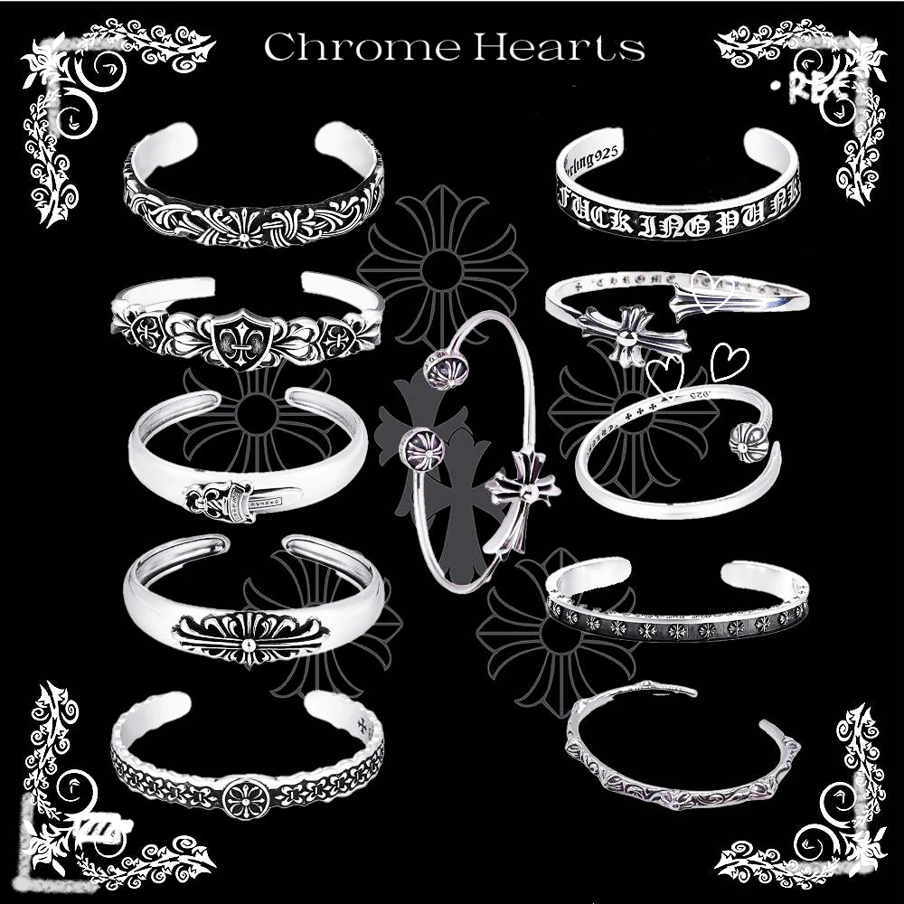 925银手镯 CH克罗心复古做旧十字架开口手镯男女高颜值情人节礼物