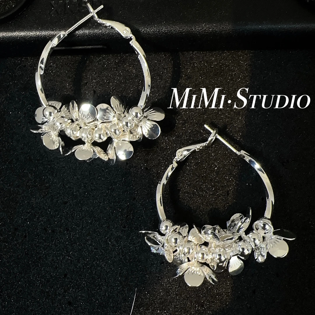 铜合金耳饰 轻奢高级立体花朵轻质耳圈