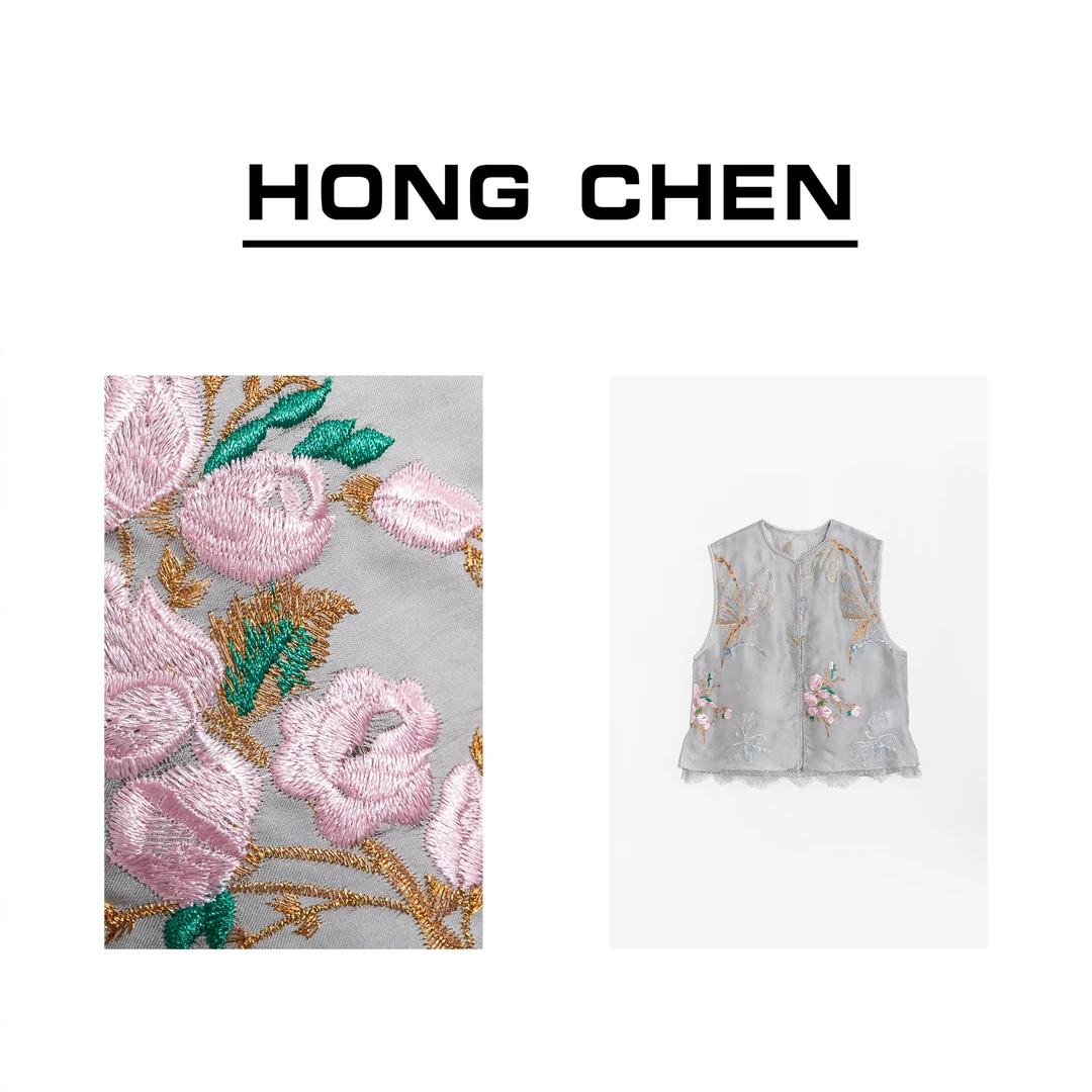 【虹辰·一枝独秀】高端桑蚕丝刺绣气质马夹高级时尚优雅贵气-HC1212