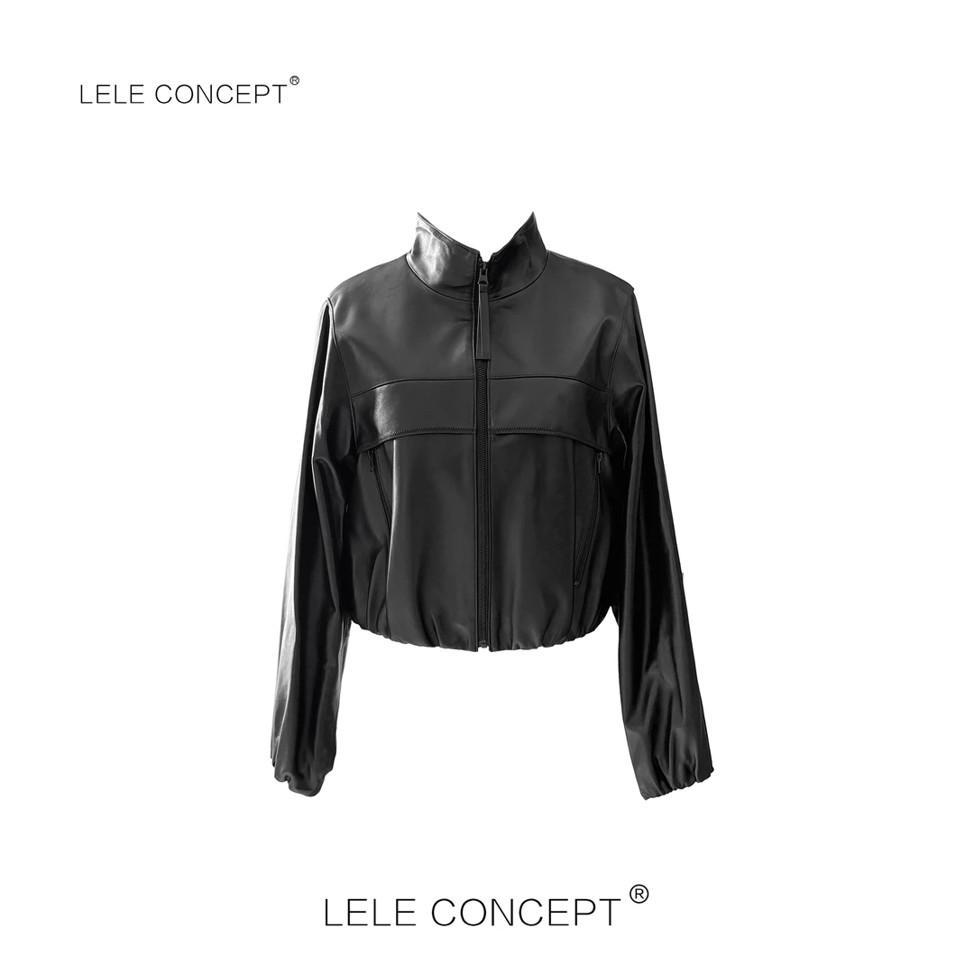 LELE CONCEPT丨【美超】都市气质洋气立领宽袖短款皮衣P0082