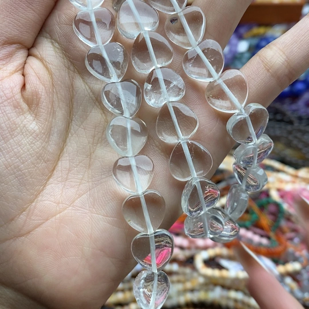玛瑙/玉髓未镶嵌珠宝半成品两个装纯天然白水晶爱心12mm