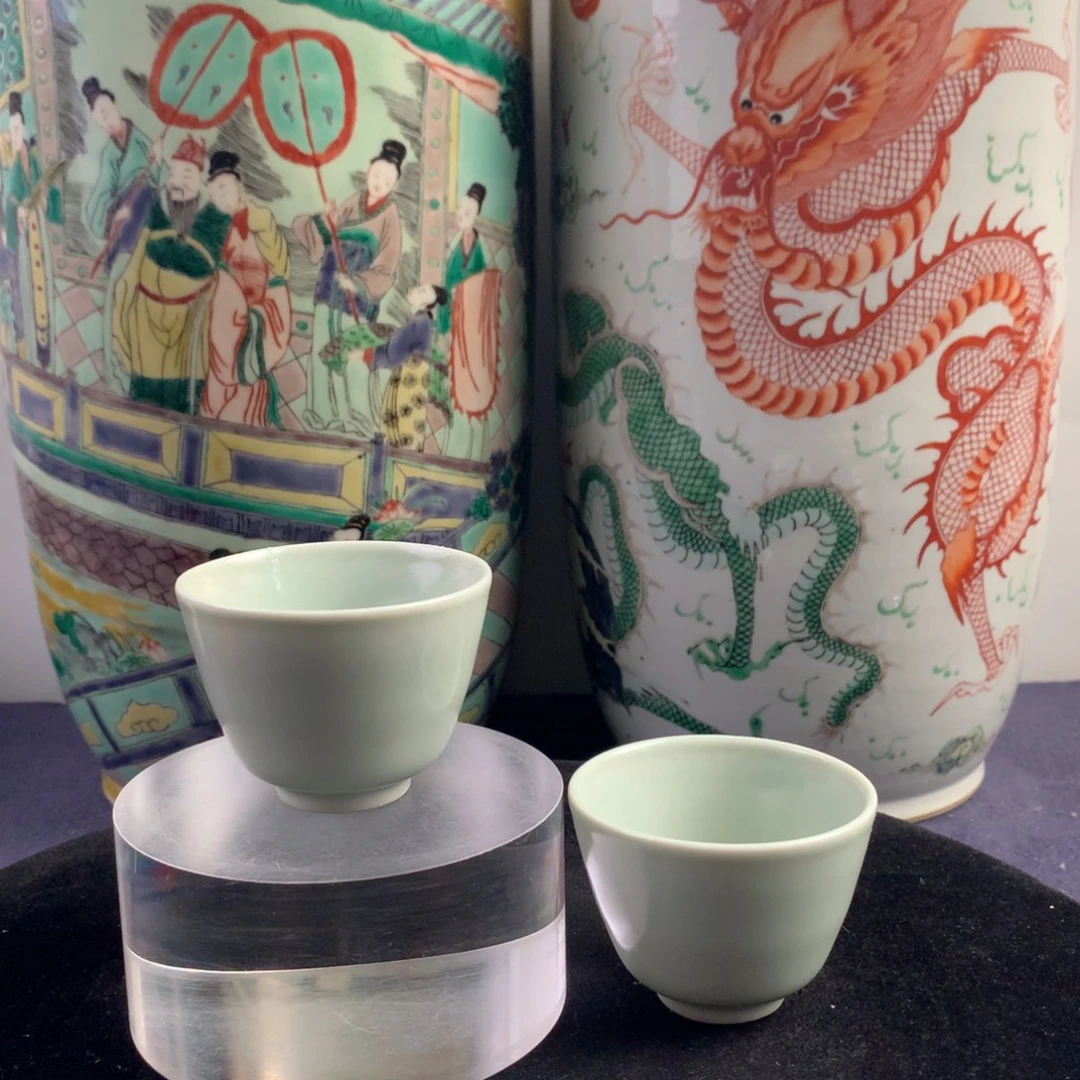 杯子陶12910瓷器—豆青釉杯一对