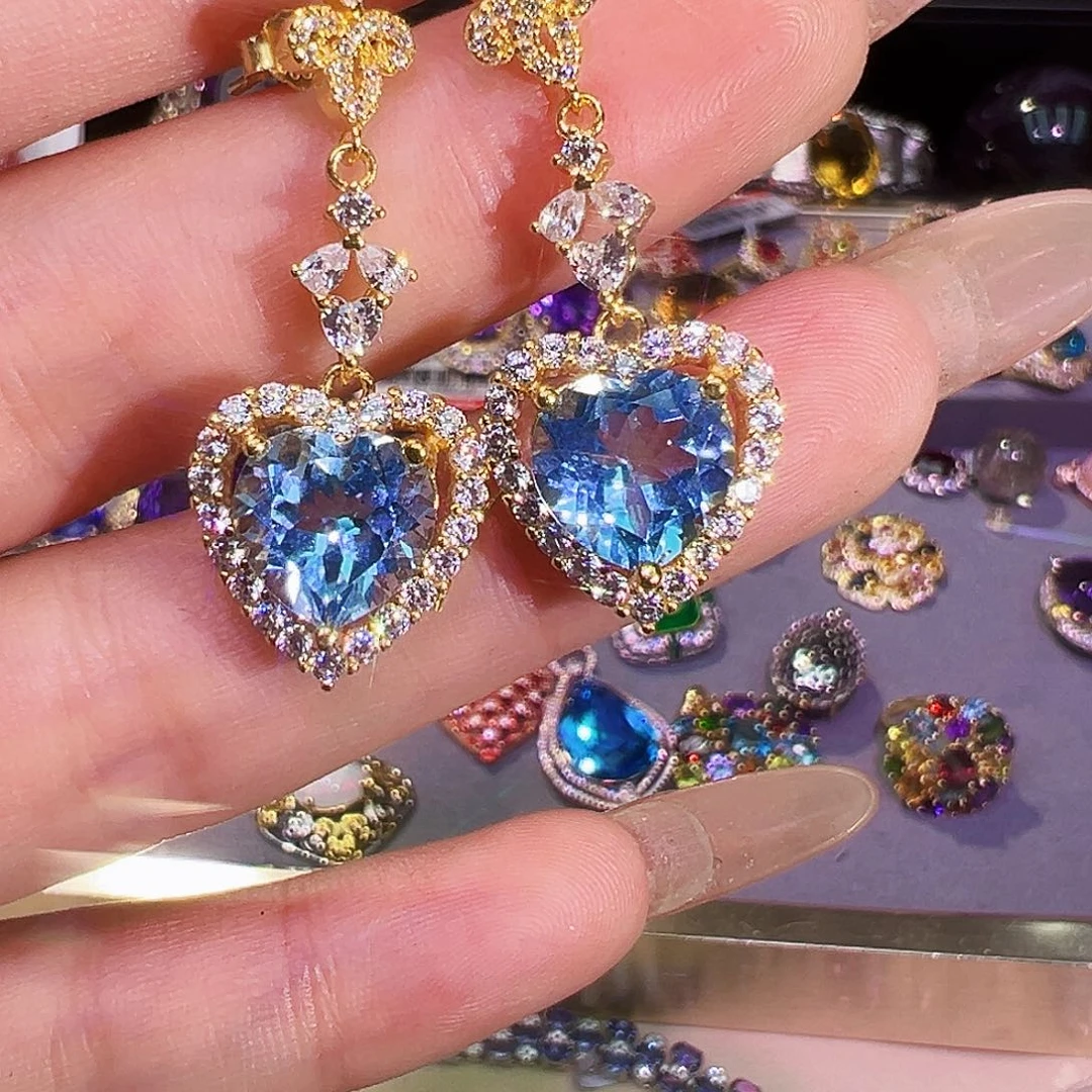 银S925镶嵌托帕石耳钉