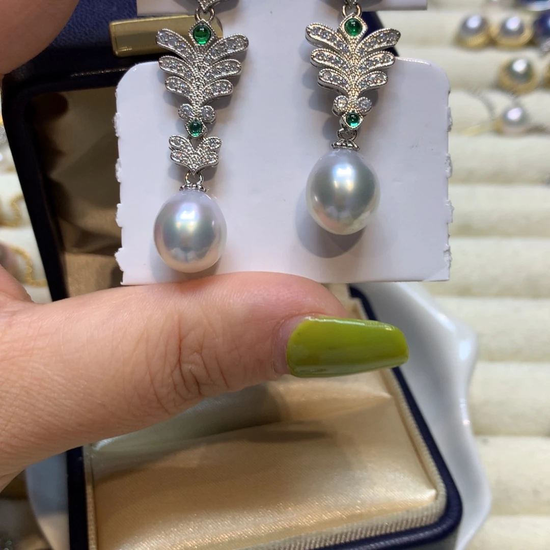 银S925镶嵌海水珍珠耳饰