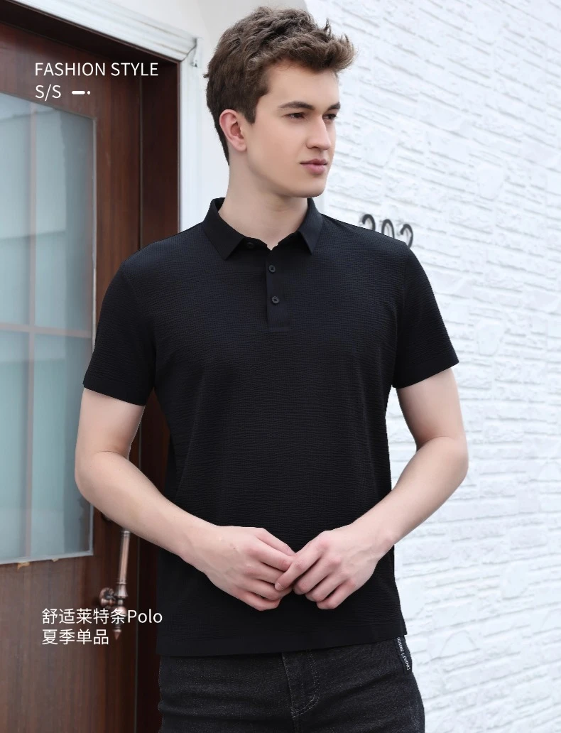 【V4】2025新款短袖POLO衫夏季时尚休闲黑色简约男装高端商务Polo