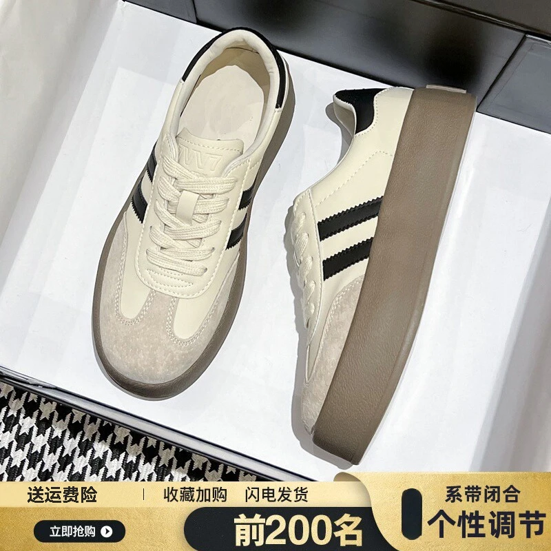 厚底德训鞋女款2025年新款春秋轻奢鞋子真皮复古潮流ins百搭板鞋