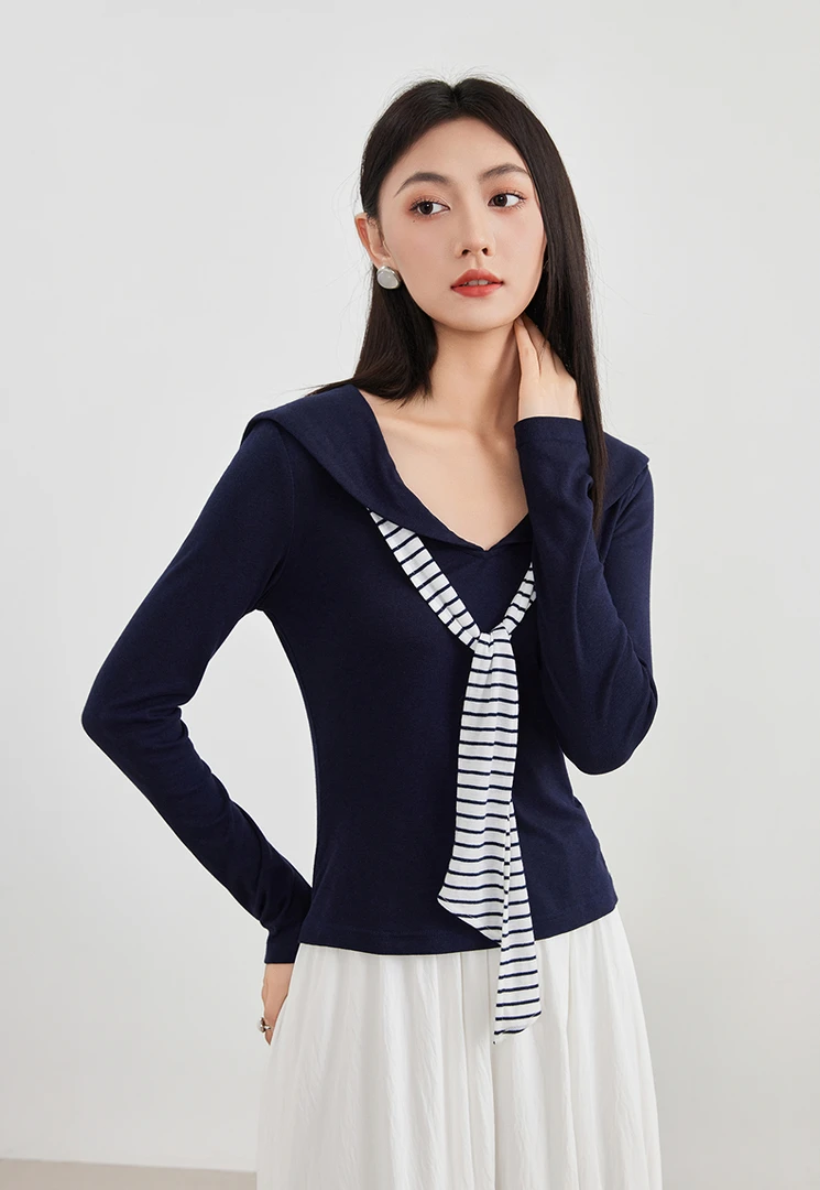 爱客显瘦海军领针织上衣-时尚休闲 YA25332Z002
