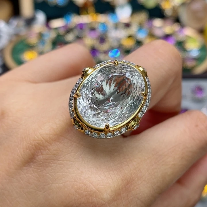 水晶戒指银S925镶嵌天然水晶戒指