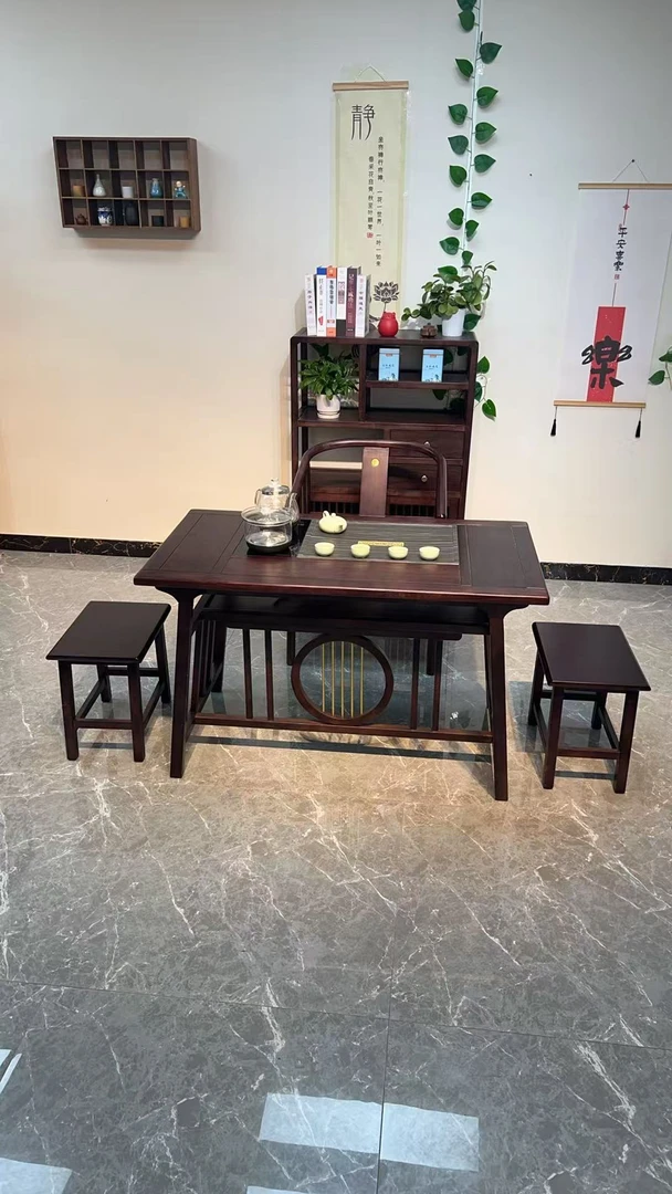 1.2米胡桃木茶桌新中式小户型阳台茶桌椅小型实木客厅茶桌