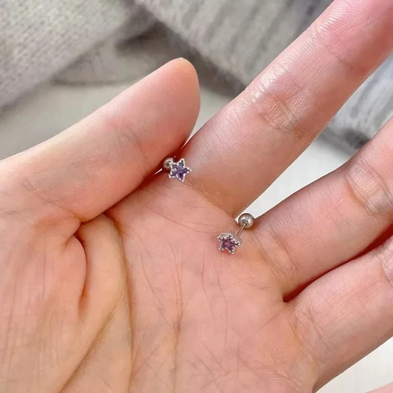 铜合金耳饰 A精致紫色星星耳钉百搭轻奢高级感耳环独特耳饰E1848