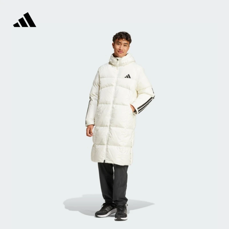 阿迪达斯暖「芯」科技600蓬长款保暖连帽鸭绒羽绒服男女 JG3838