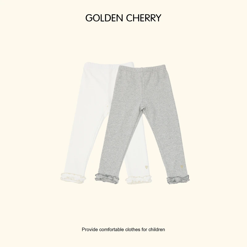 3【金樱桃Golden cherry】儿童波浪裤边金色爱心刺绣打底裤285029