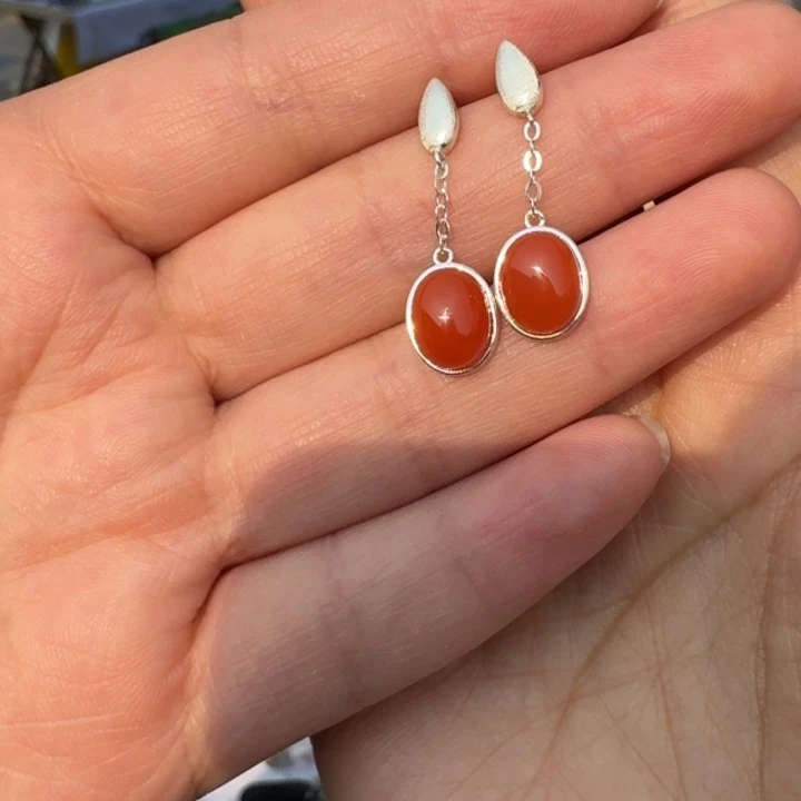 南红玛瑙银S925镶嵌耳饰南红耳饰多样性拍一发一