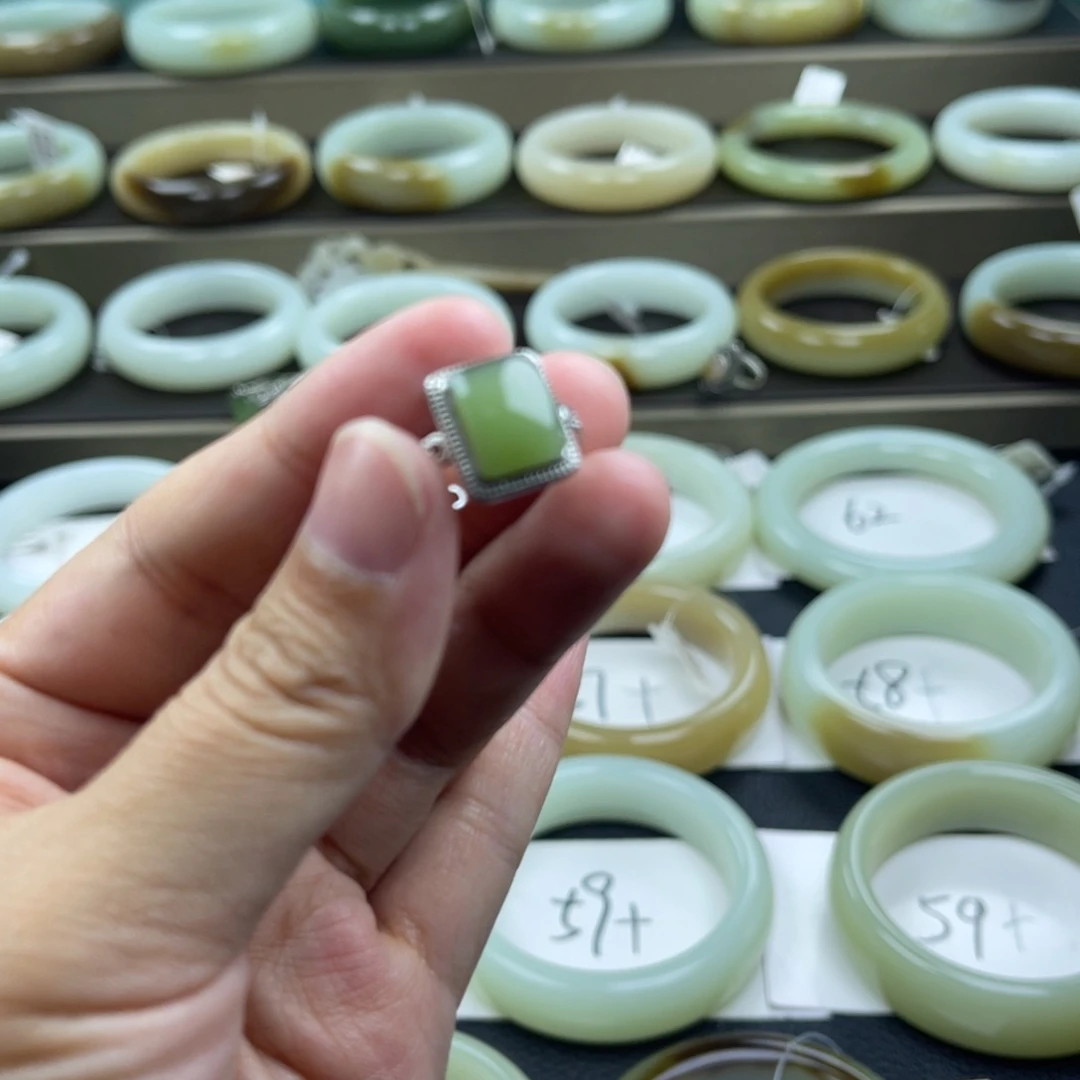 和田玉戒指银S925镶嵌