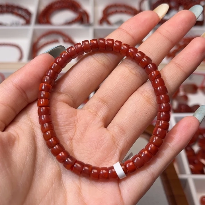 南红玛瑙未镶嵌手链牛血红精工直切药片6mm