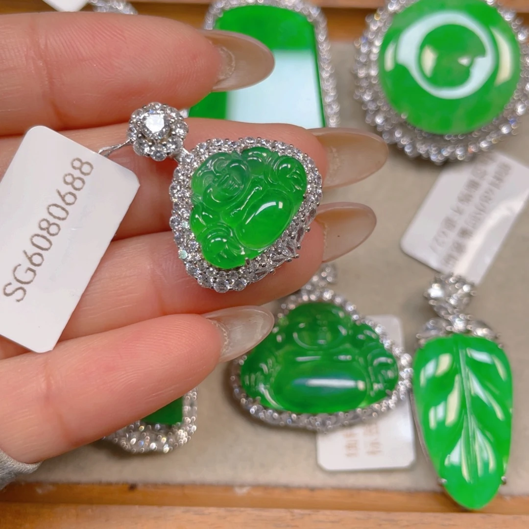 翡翠银S925镶嵌挂件