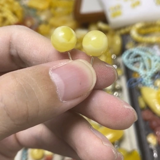裸石蜜蜡银S925镶嵌耳钉
